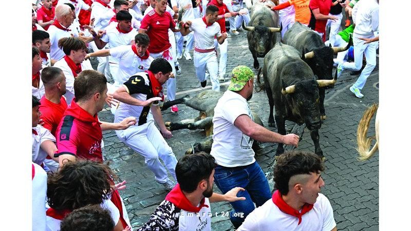 سباق الثيران في إسبانيا يتسبب بإصابات وسقوط عدة مشاركين سباق الثيران في إسبانيا يتسبب بإصابات وسقوط عدة مشاركين