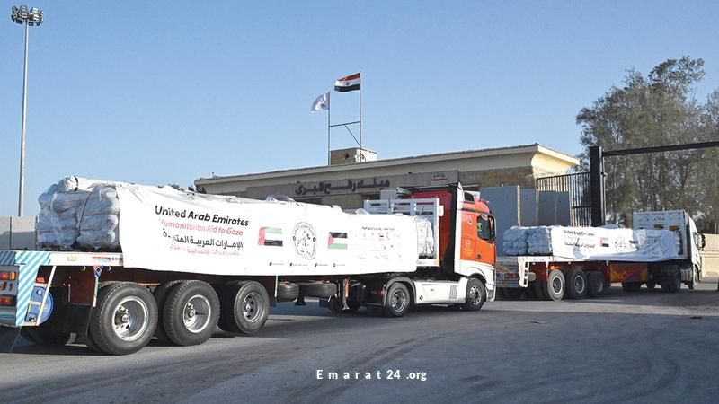 قافلة إماراتية كبيرة تصل غزة محملة بـ 195 طنًا من المساعدات