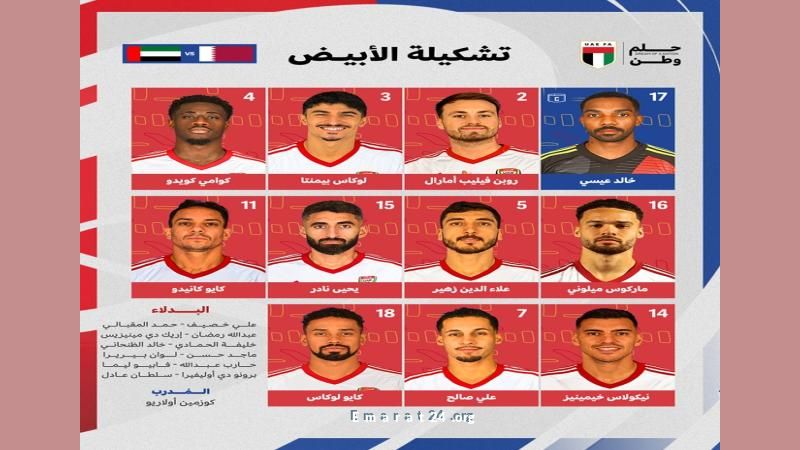 تشكيلة الإمارات تشهد ٤ تعديلات في مباراتها ضد قطر تشكيلة الإمارات تشهد ٤ تعديلات في مباراتها ضد قطر