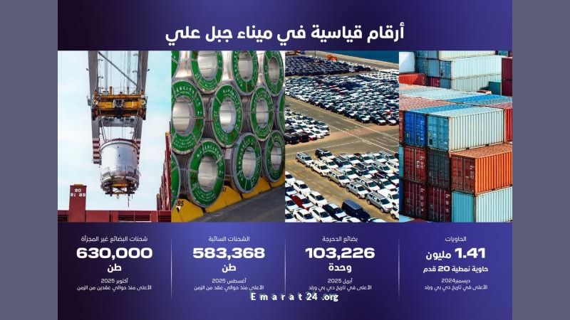 ميناء جبل علي يحقق 630 ألف طن شحنات سائبة في أكتوبر